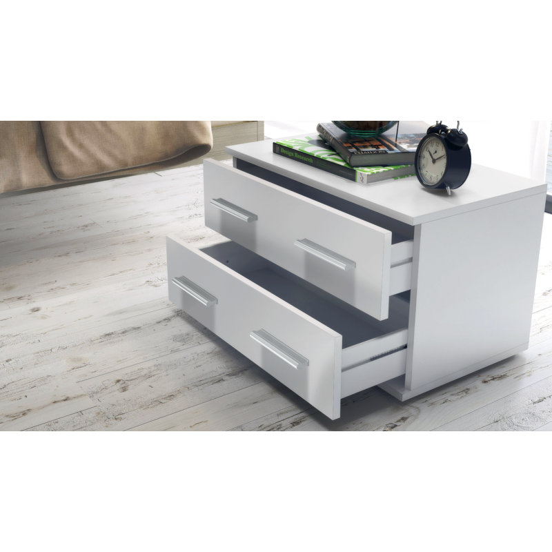 Janney 59.99cm W Wood Bedside Table, Matt white/Avola anthracite
