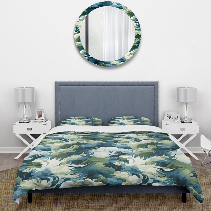 Literie vert Aura céleste camouflage I, Housse de couette pour très grand lit et 2 très