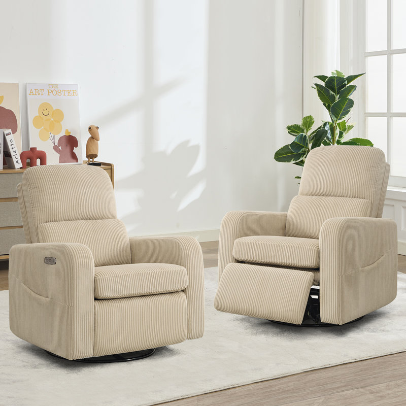 Breh 36" Modern Upholstered Corduroy Power Swivel Rocker Glider Recliner with USB and Type-C Port, Swivel Nursery Glider Recliner Wider Armrest and Double Pocket