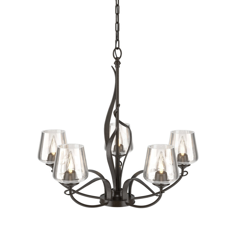 Flora 5 - Light Candle Style Classic / Traditional Chandelier, Clear Glass, Oil Rubbed Bronze