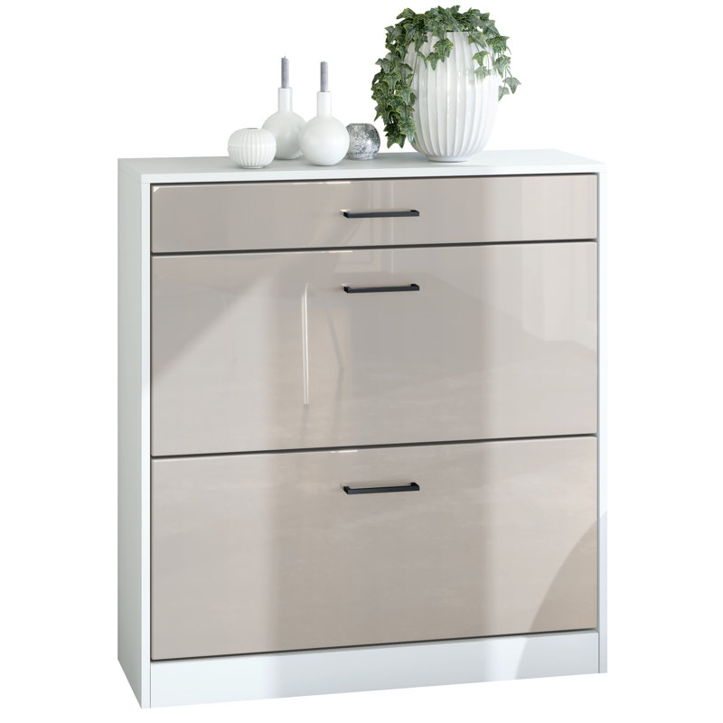 Swerve 16 Pair Flip Down Shoe Storage, Sand Grey High Gloss