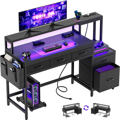 Black 3+2 computer desk