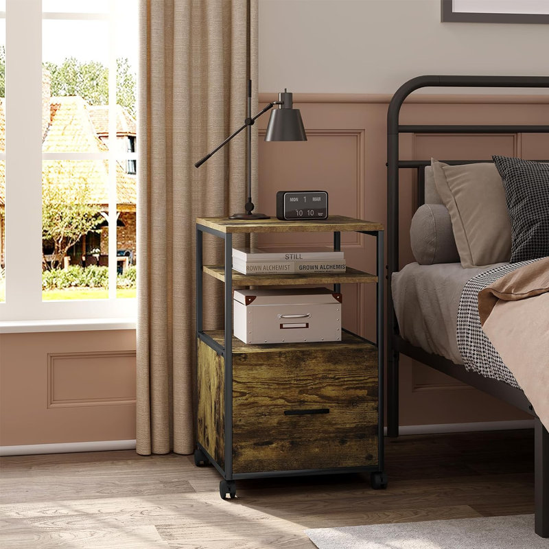 Adalyse 40 cm W 1 -Drawer Iron Filing Cabinet, Vintage wood look