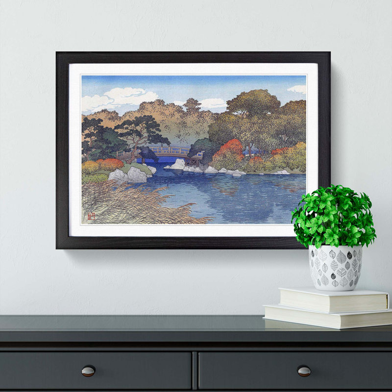 The Garden in Autumn by Hasui Kawase - Picture Frame Painting Print, 36cm H x 48cm W x 2cm D, Black Framed
