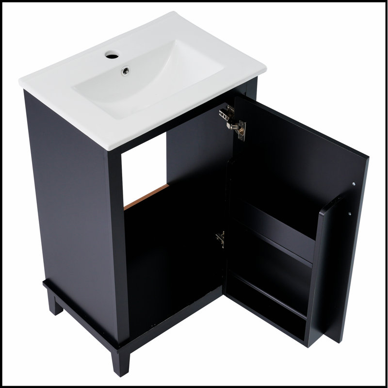 Petit meuble-lavabo moderne avec lavabo en céramique et porte à fermeture en douceur, amplement de rangement pour les espaces compacts