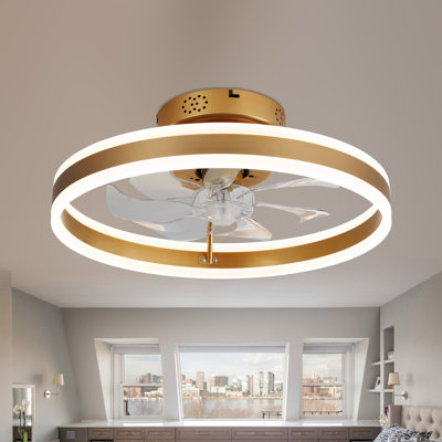 19.7" Low Profile Ceiling Fan with Lights and Remote, Modern Flush Mount Ceiling Fans Gold Fandelier for Bedroom