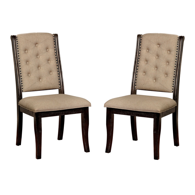 19'' H Tufted Fabric Upholstered Side Chair, Dark Walnut/Dark Brown Wood