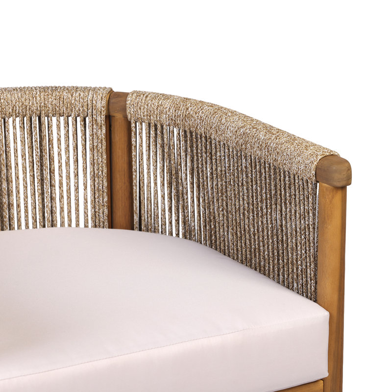 Chaise de salle à manger d'extérieur Nola Modern Coastal avec cadre en bois d'acacia et dossier en corde tressée, 4