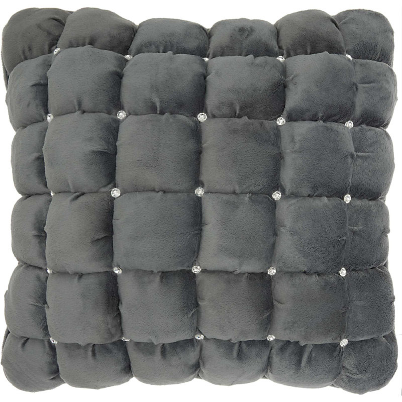 Dark Gray Velvet Embroidered Square Pillow Set