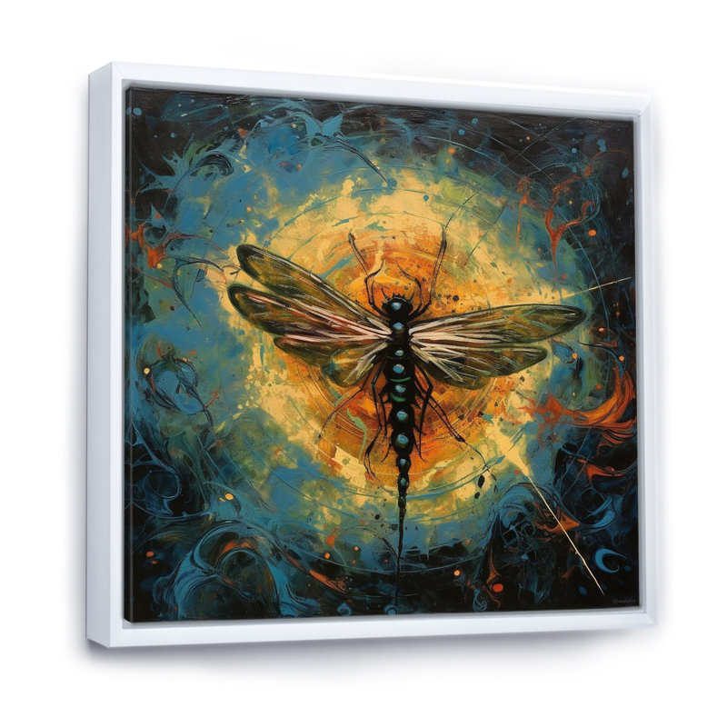 " Expressive Paintign Of Dragonfly ", White Floater Framed, 36" H x 36" W x 1.5" D