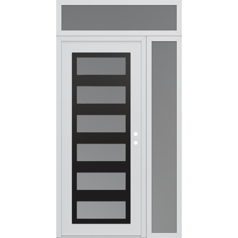 C9 gauche 48 po X 96 po Panneau de porte en verre givré blanc et blanc avec panneau latéral et porte d'entrée avant en verre givré