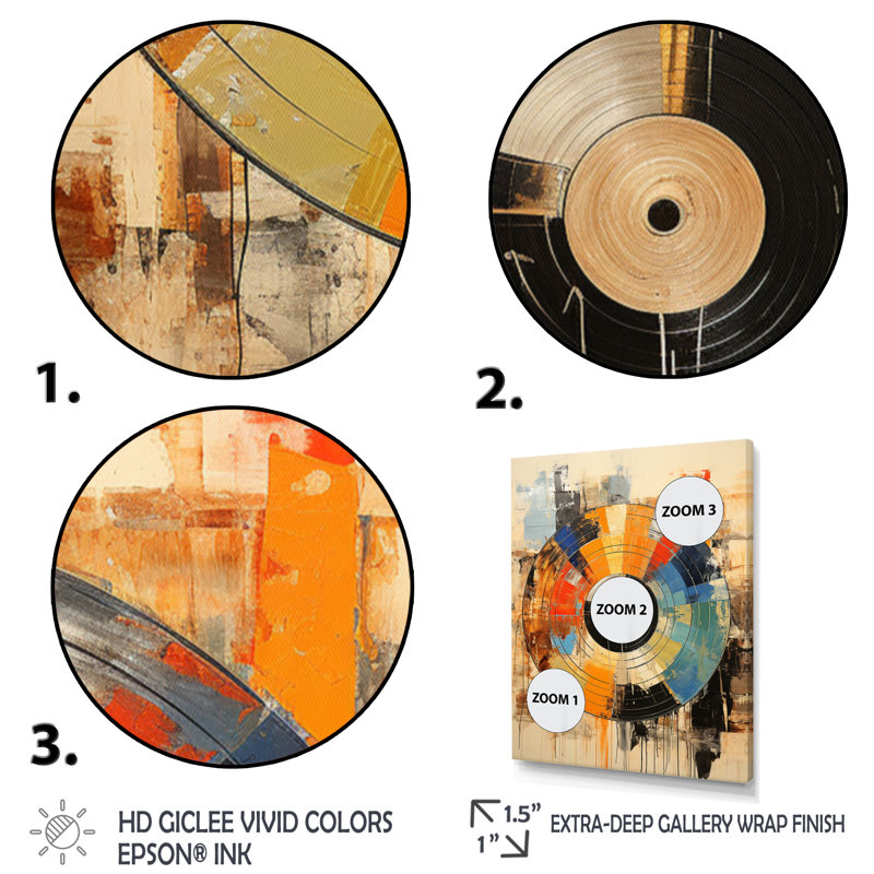 Vinyle disque vinyle rétro II, H 44 po x l 34 po, Sans cadre, Toile tendue