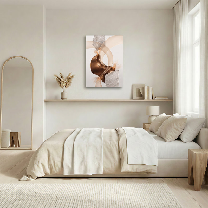 Art abstrait sur toile abstraite, rubans de bronze et texture de marbre, H 24 po x l 16 po