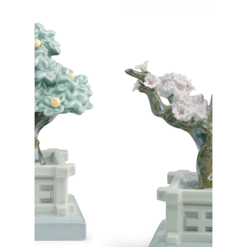 2 Piece Japanese Tree Pots Sculpture Set