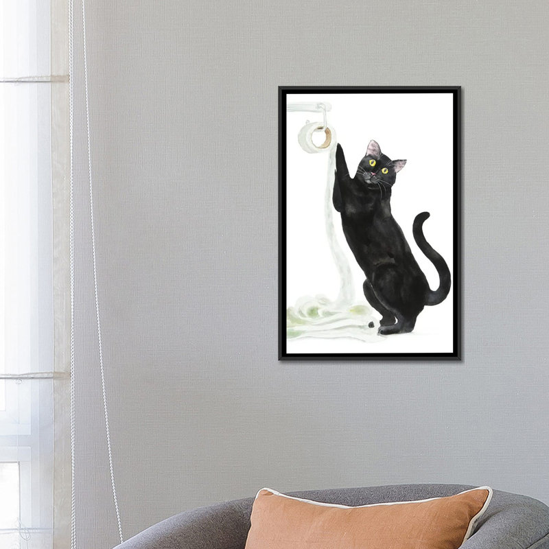 Chat noir et papier hygiénique par Alexey Dmitetchich Shmyrov - reproduction, H 26 po x l 18 po x 1,5 po