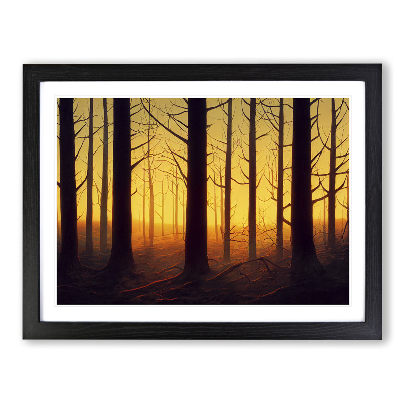 Summer Forest Sunset Vol.3 - Single Picture Frame Painting, Black, 46cm H x 64cm W x 2cm D