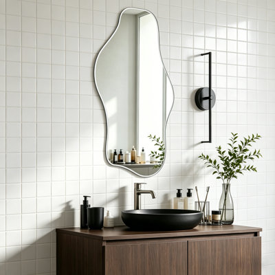 Miroir asymétrique moderne sans cadre, miroir mural décoratif irrégulier, 35,8 po x 17,7 po