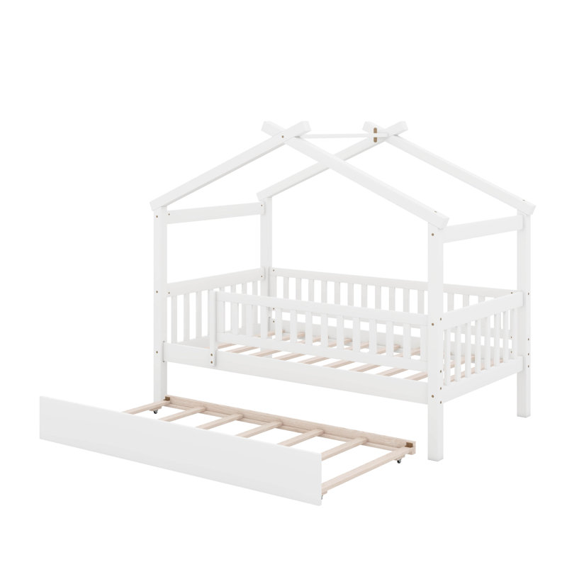 Lit simple en bois avec lit gigogne, Lit simple, Blanc