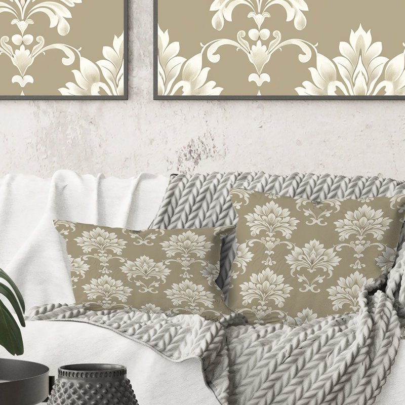 Coussin lombaire beige traditionnel à motif quadrilobe II