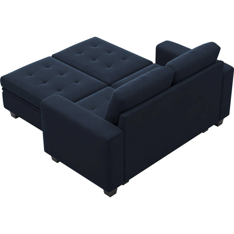 Canapé-lit modulaire en velours convertible 4 pièces avec repose-pieds Shavera, Velours bleu