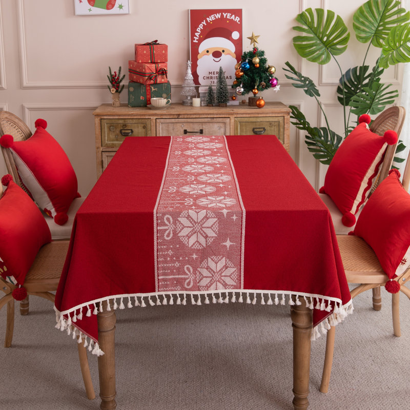High Quality Washable  Wrinkle Free Tablecloth With Tassel, 86" Rectangle