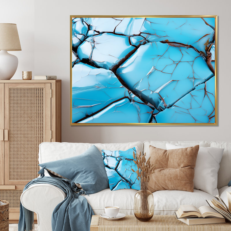 Noir et bleu Tide Tilt - art mural géométrique, Cadre flottant doré, H 30 po x l 40 po x P 1,5 po