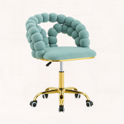 Chaise de bureau pivotante moderne en velours avec dossier à bulles et base dorée Modern