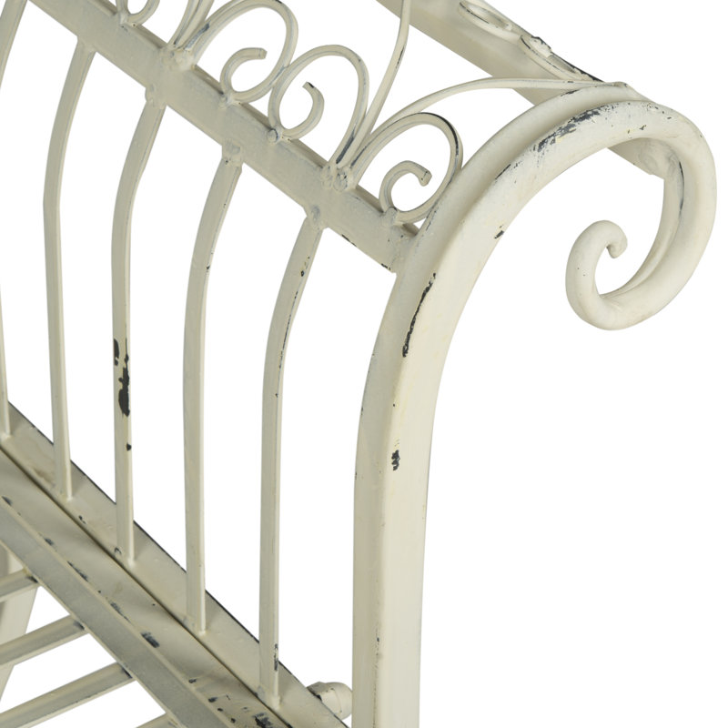 Iron Outdoor Bench, Antique White