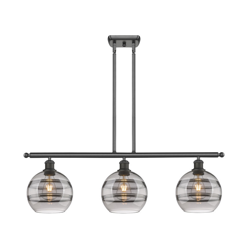 Luminaire suspendu pour îlot de cuisine à 3 lumières Chartoff, Gris fumée clair, Chrome poli