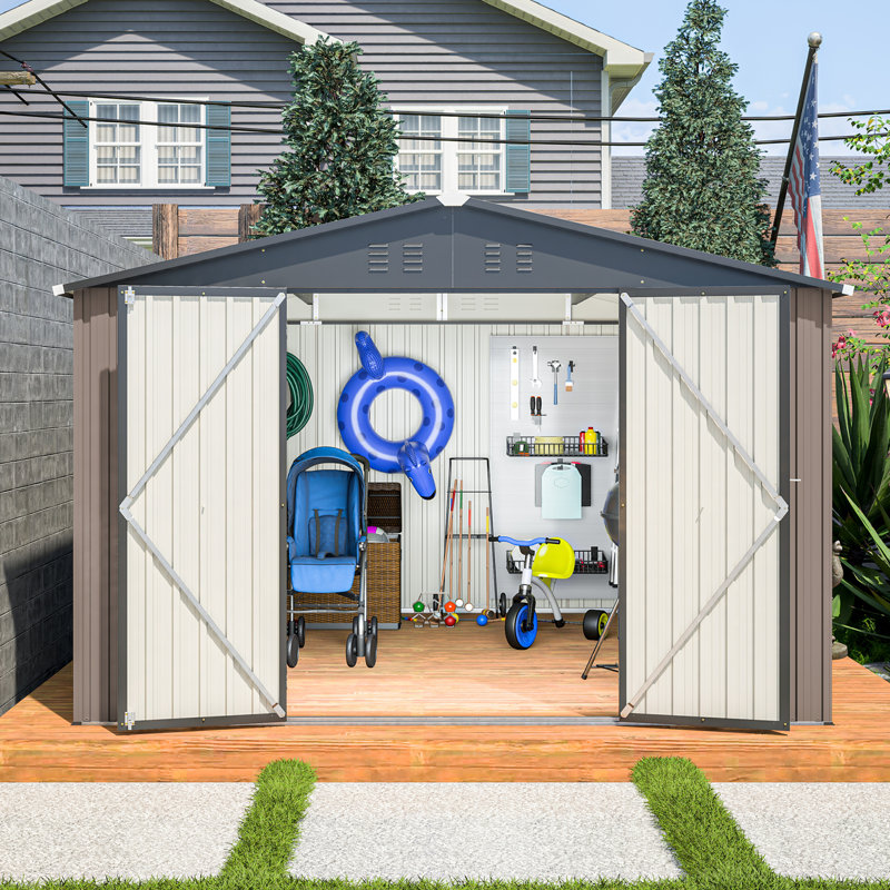 Remise de rangement extérieure, H 79,21 po x l 113,7 po x P 117,68 po, Brun