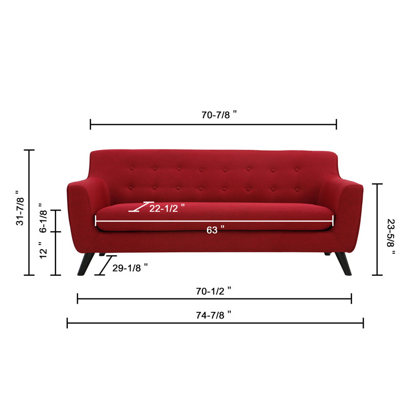 Canapé à accoudoirs carrés 74,8 po, Rouge
