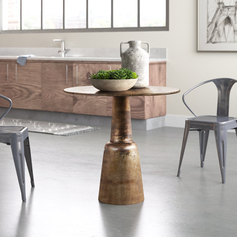 Golbez Round Aluminum Pedestal Base Dining Table, Antique Brass, 30"H x 32"L x 32"W