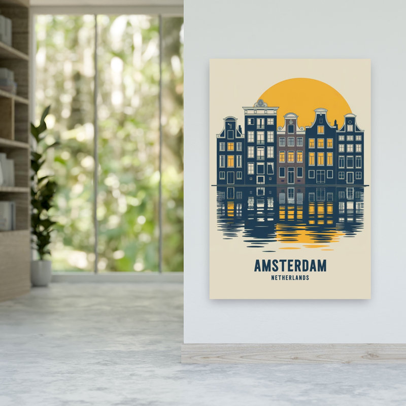 Affiche murale représentant l'architecture abstraite traditionnelle du canal d'Amsterdam, H 60 po x l 40 po