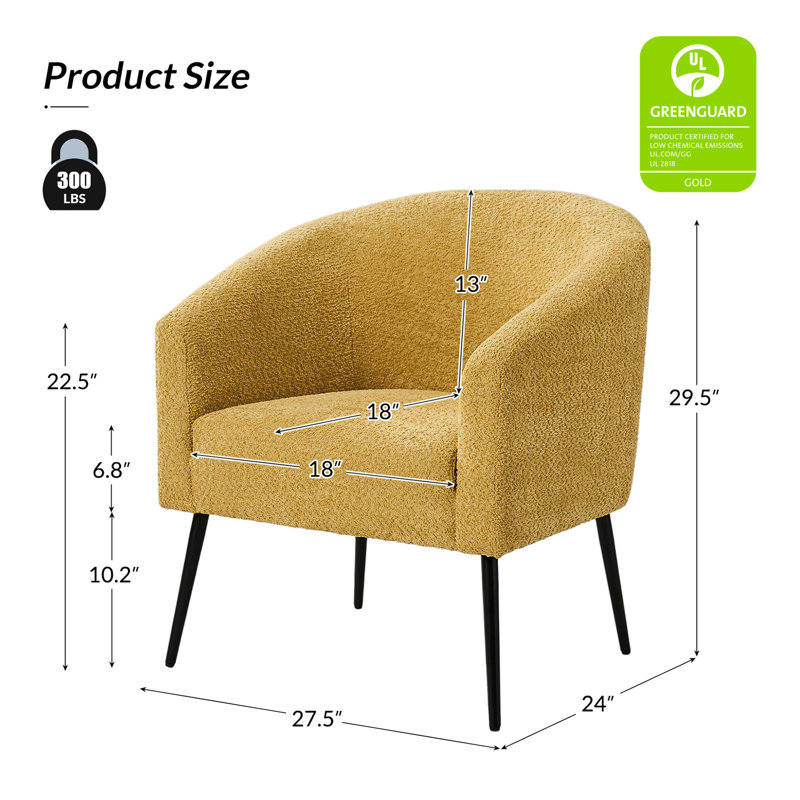 Chaise avec accoudoirs modernes 27,5 po Cadie, Polyester jaune