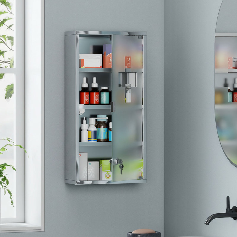 Medicine Cabinet Bathroom Storage, 23.62"H x 11.81"W, White