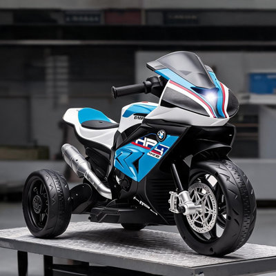Moto en PP et métal à trois roues pour tout-petits, vélo tout-terrain bleu foncé avec musique et phare