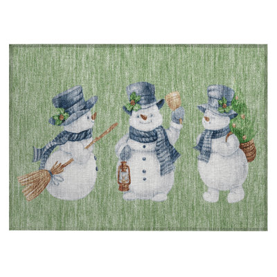 Machine Washable Indoor/Outdoor Christmas Snowman Xhevrie Aloe Rug