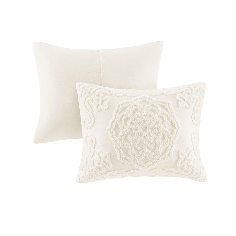 Ensemble de couvre-lit Boho Medallion Chenille - Literie en coton touffeté blanc cassé avec frange, Ivoire ivoire
