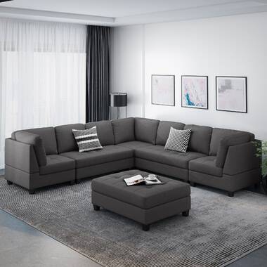 82 Wide Symmetrical Modular Corner Sectional L-shaped Sofa