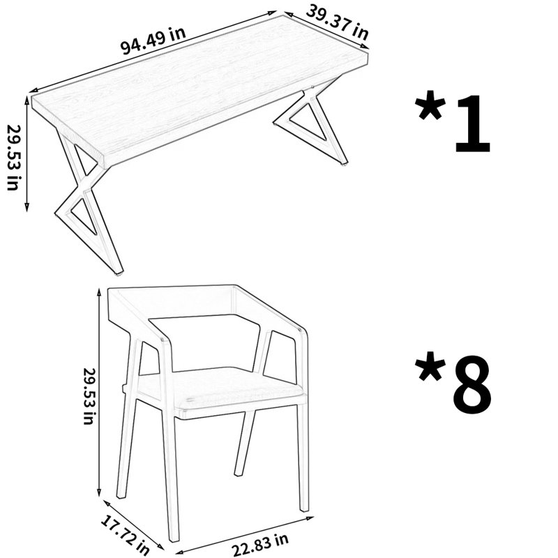 Ensemble de salle à manger décontracté de style industriel carré L 94,49 po x l 23,23 po, Brun, Bleu, Brun et bleu