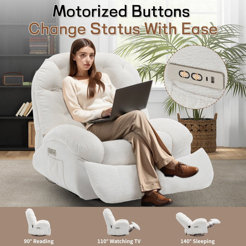 Recliner Chair, Electric Recliners , Soft Fabric Upholstered Recliner Chair With Side Pockets, Beige