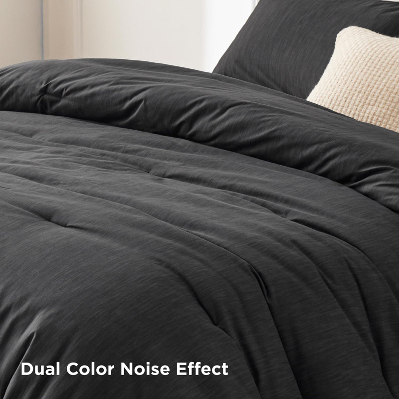 Bedsure Cationic Dyed Printed Comforter Set, Full Comforter + 2 Standard Shams, Black