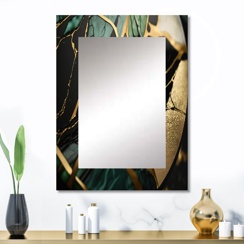 Abstrait Geode Green III - miroir en marbre, miroir mural décoratif moderne, impression d'art en métal, 32 po x 24 po
