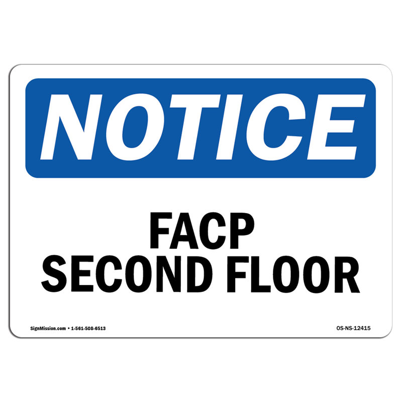 FACP Second Floor Plastic Sign 10" X 7"