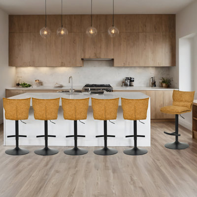 Modern Upholstered Adjustable Height Swivel Full Back Metal Base Bar Stool