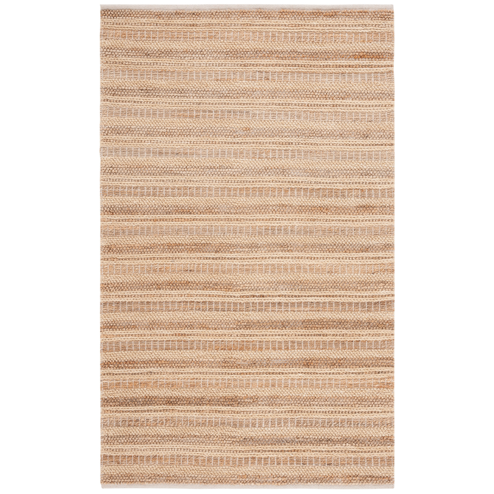 Brown Beige Hand-Woven Striped Wool Rug, Square 6'