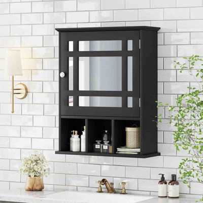 480mm W 600mm H Wall Mounted Required Framed Medicine Cabinet With Mirror And Adjustable Shelf