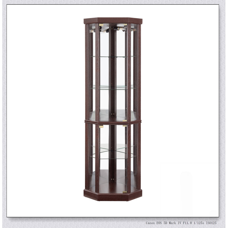 Vitrine d'angle lumineuse avec vitrine pour le salon, idéale pour les collections antiques et le rangement du vin, Cerisier