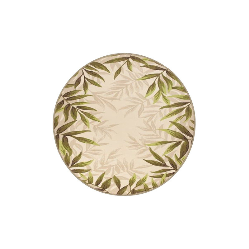 Green Leaf Figure Patterned Woven Base Rug, Rectangle 5'1" x 7'7" Rug Pad Included