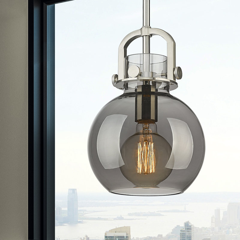 Luminaire suspendu à 1 tige Sligo, Plaqué couleur fumée, Nickel satiné, H 11,25 po x l 8 po x P 8 po